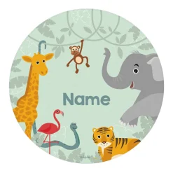 Runder Kinderteppich mit Tieren und Ihrem Wunschnamen