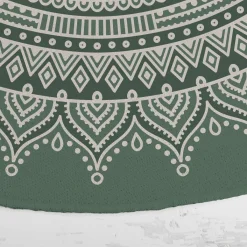 Runder Wohnteppich mit Mandala und Wunschtext in vier Farben