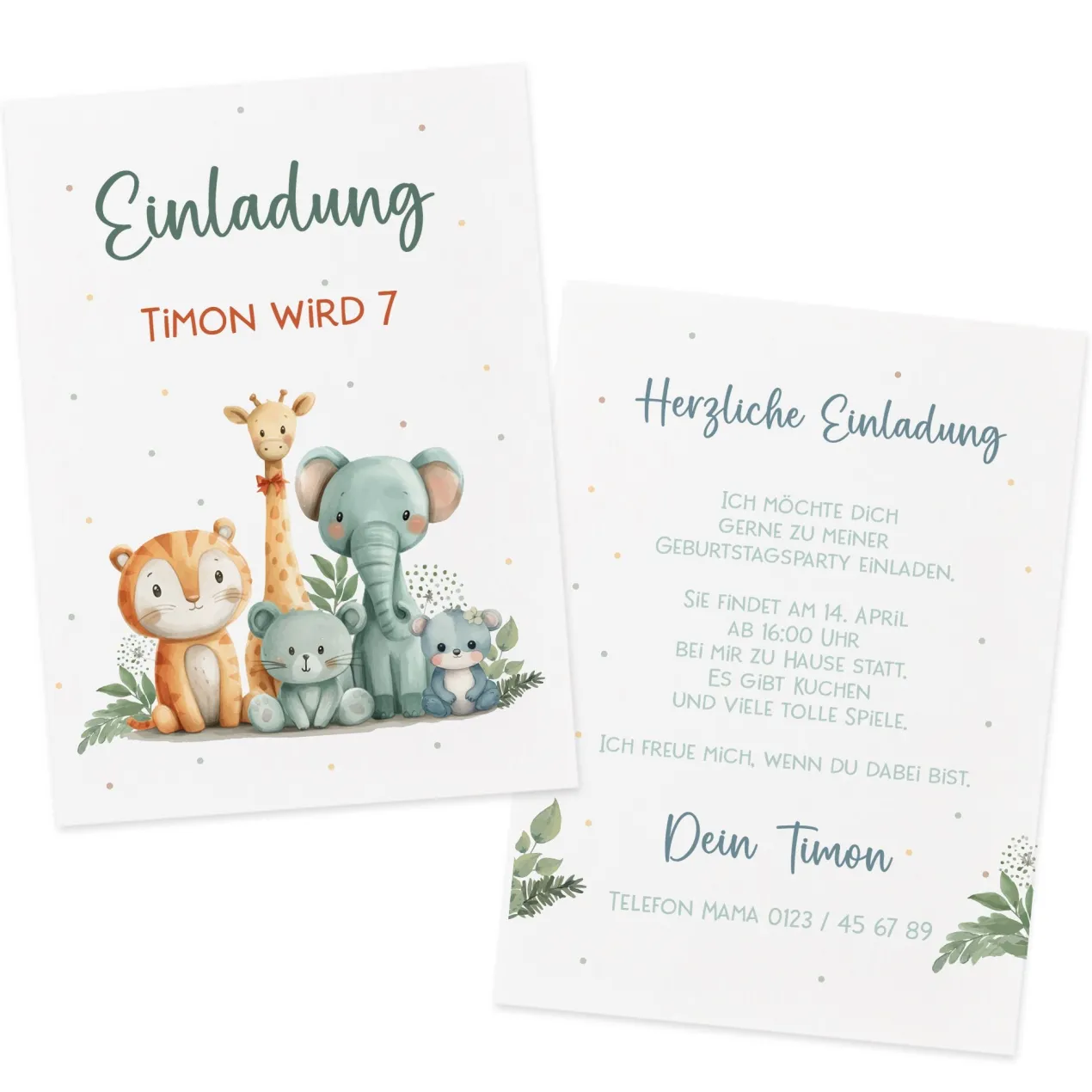 Safari Einladungskarte zum Kindergeburtstag mit Wunschdaten