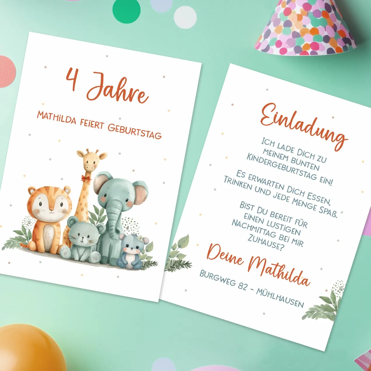 Safari Einladungskarte zum Kindergeburtstag mit Wunschdaten