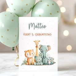 Safari Einladungskarte zum Kindergeburtstag mit Wunschdaten