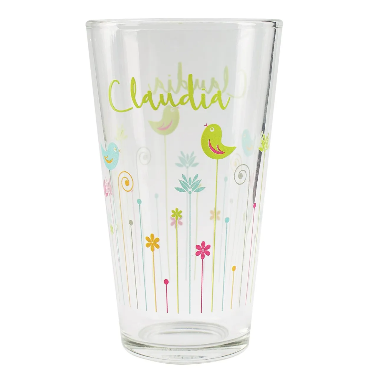 Saftglas mit Frühlingsblumen und Ihrem Namen