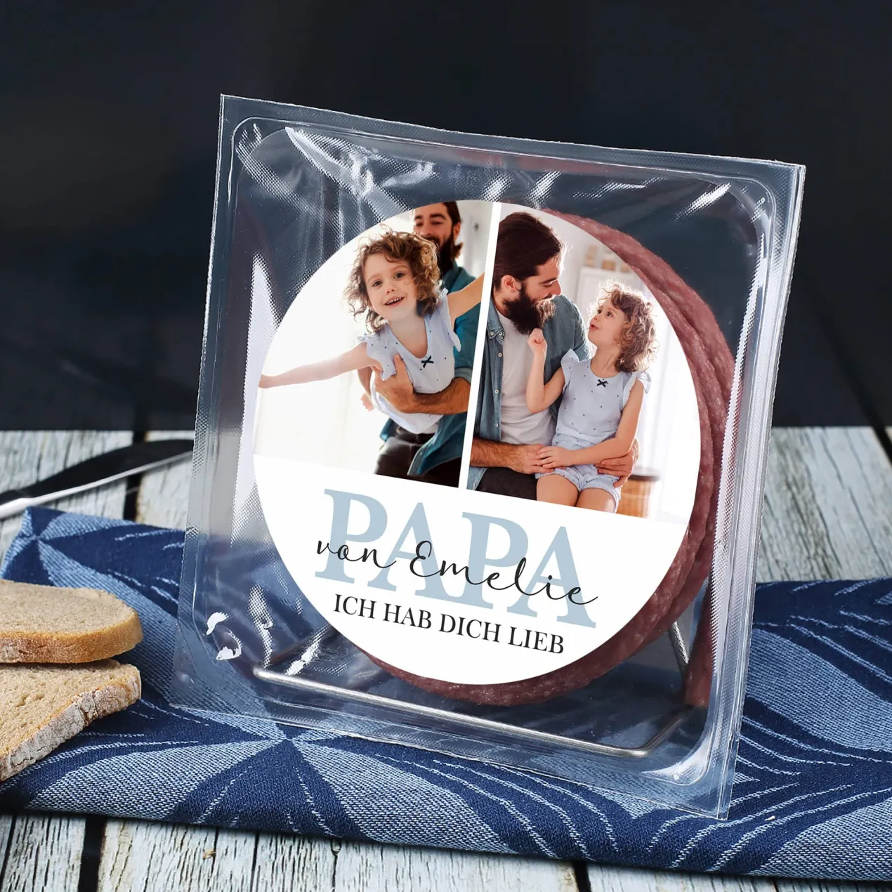Salami Kabeltrommel für den besten Papa mit 2 Fotos