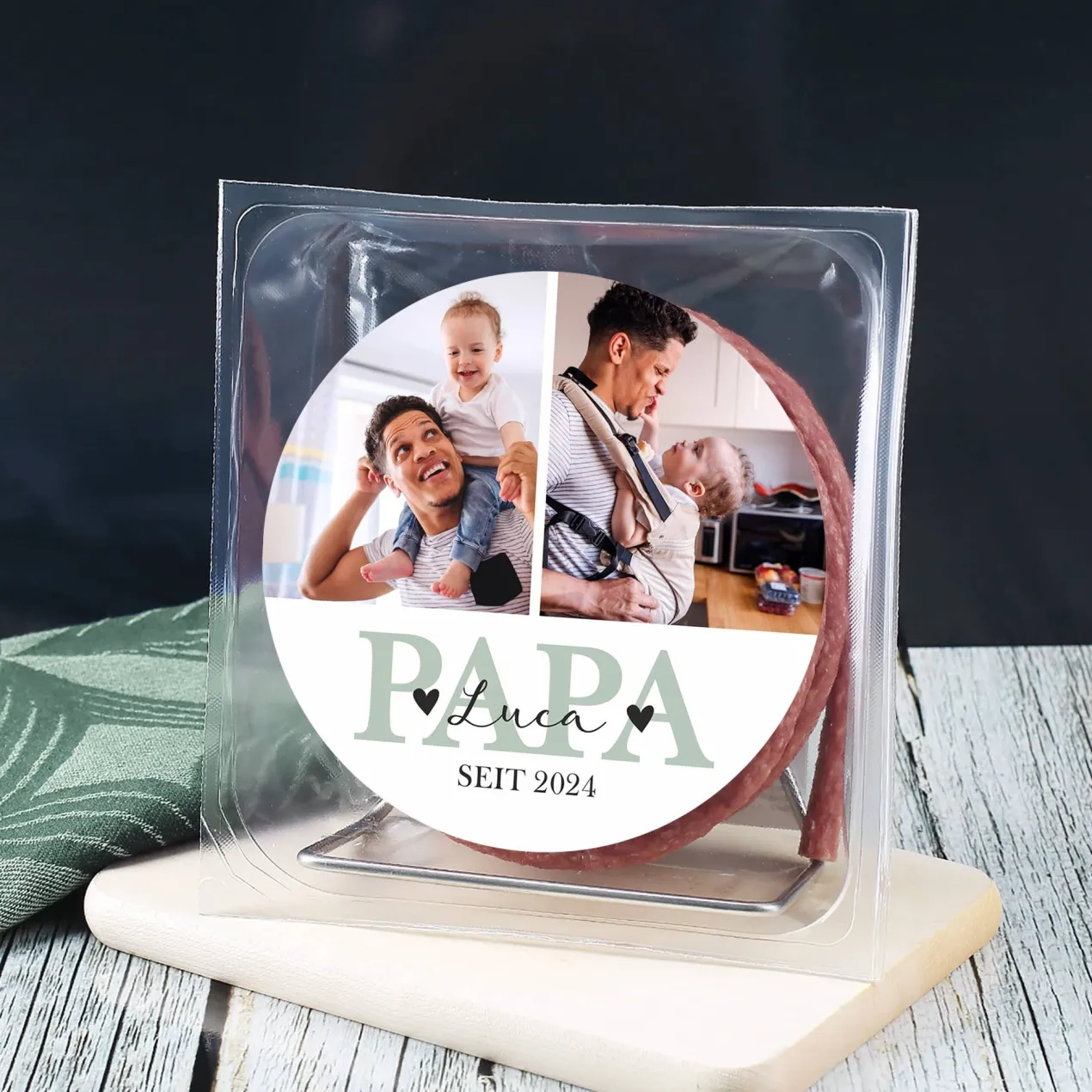 Salami Kabeltrommel für den besten Papa mit 2 Fotos