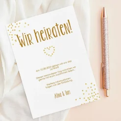 Save the Date Karte mit goldenem Motiv und Foto