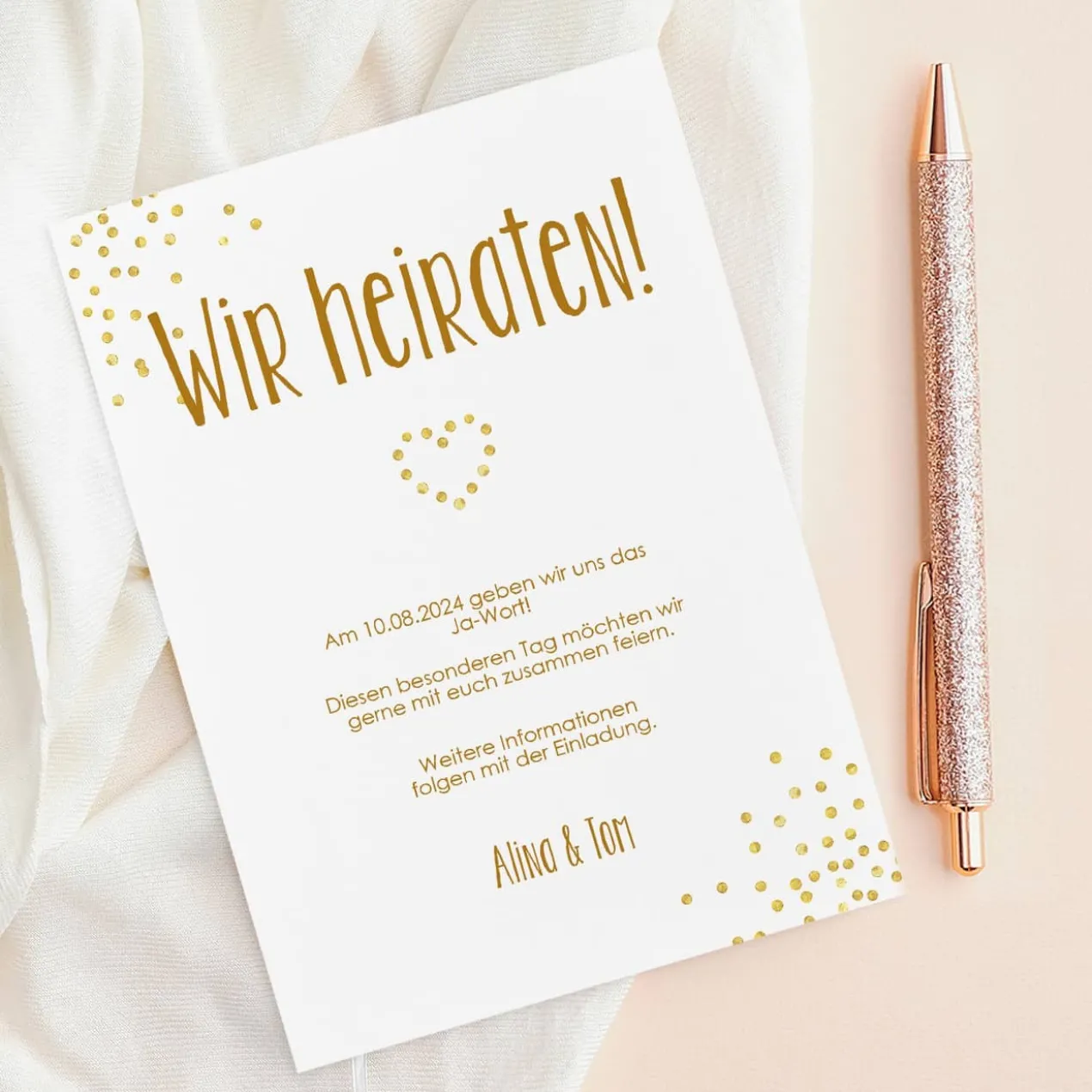 Save the Date Karte mit goldenem Motiv und Foto