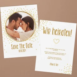 Save the Date Karte mit goldenem Motiv und Foto