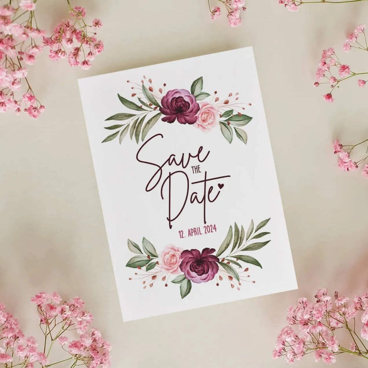 Save the Date Karte mit Rosenmotiv