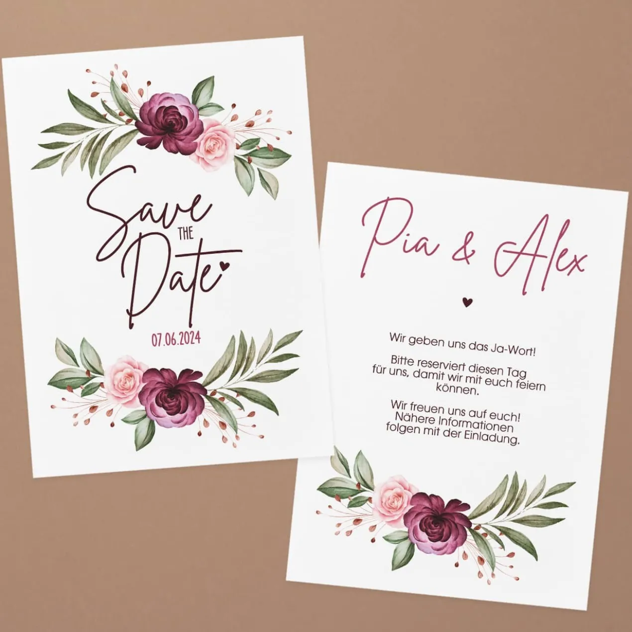 Save the Date Karte mit Rosenmotiv
