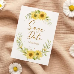 Save the Date Karte mit Sonnenblumenmotiv und Personalisierung