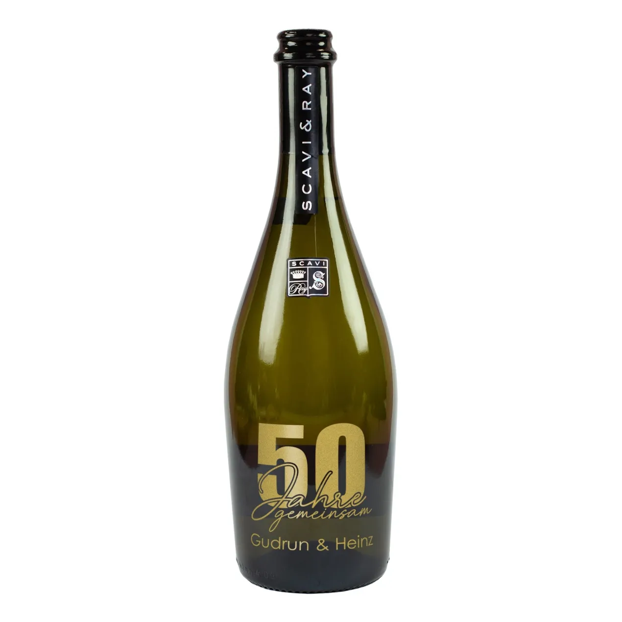 Scavi & Ray gravierte Prosecco Flasche zur Goldenen Hochzeit mit Namensgravur