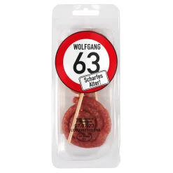Scharfes Alter - Salami-Snack zum Geburtstag mit Name und Alter bedruckt
