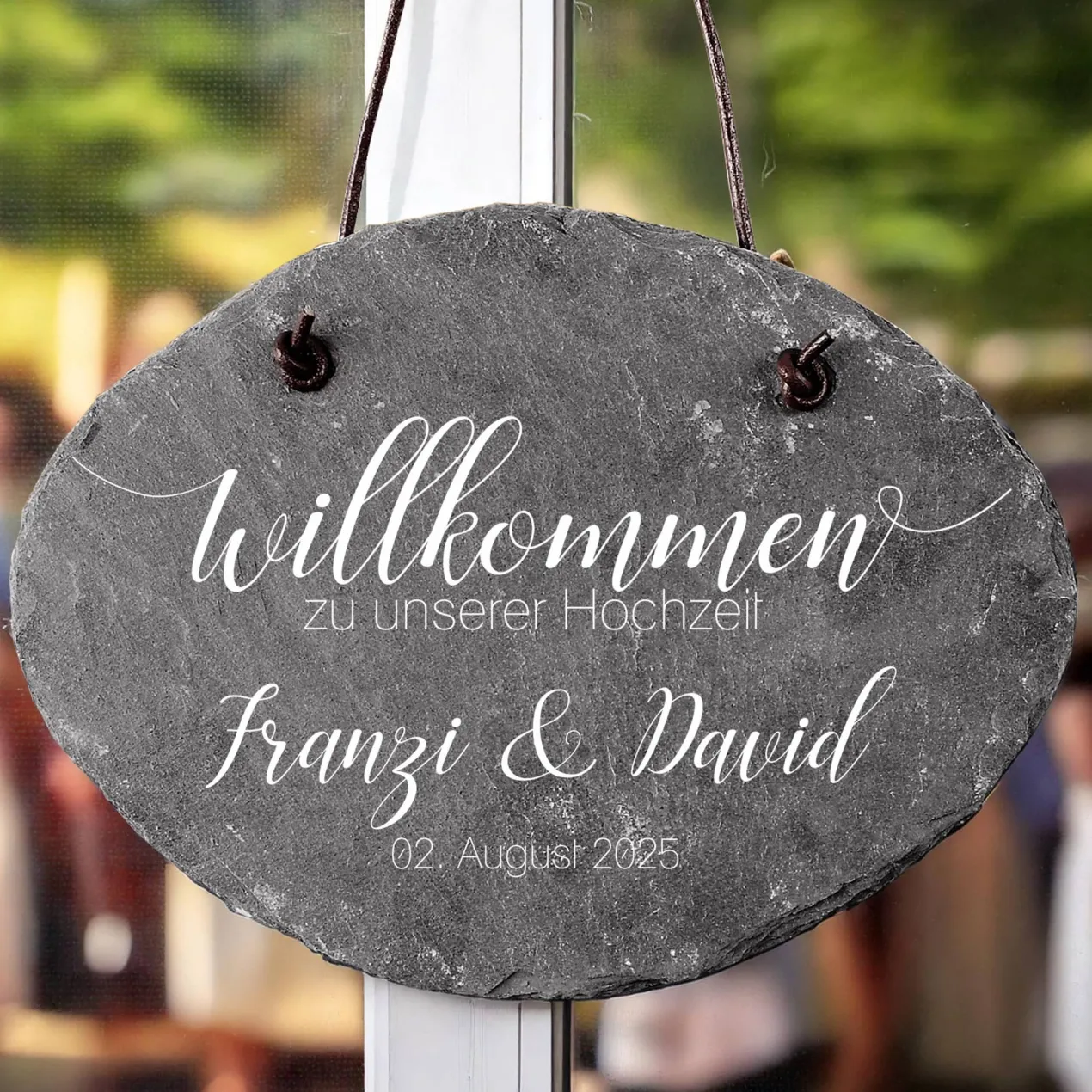 Schieferplatte - Willkommen zu unserer Hochzeit - mit Namen und Datum bedruckt