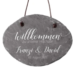 Schieferplatte - Willkommen zu unserer Hochzeit - mit Namen und Datum bedruckt