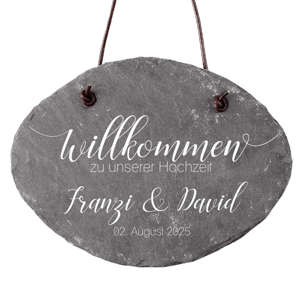 Schieferplatte - Willkommen zu unserer Hochzeit - mit Namen und Datum bedruckt