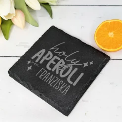 Schiefer-Untersetzer 'Holy Aperoli' personalisiert mit Name für Mädelsabend & Geburtstag