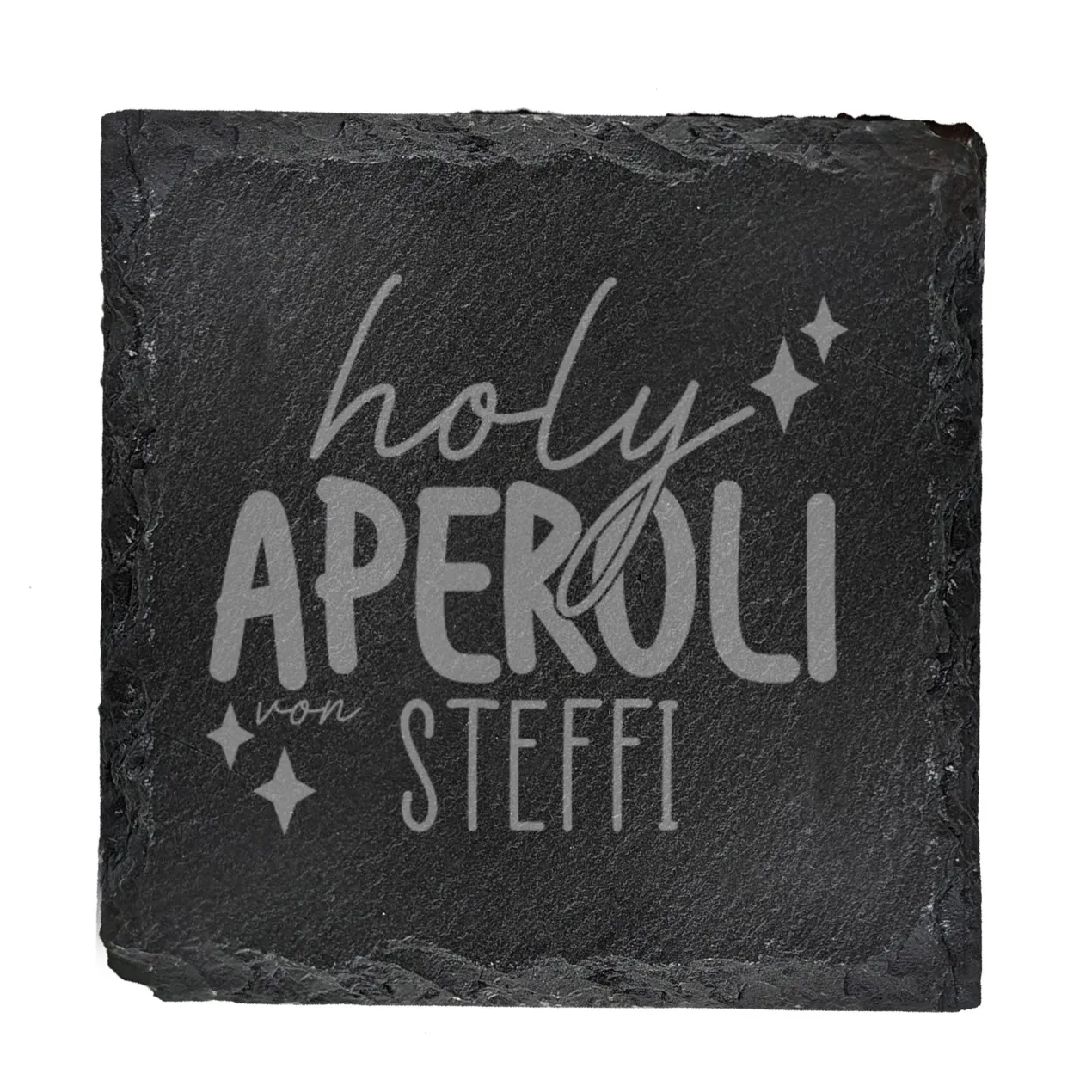 Schiefer-Untersetzer 'Holy Aperoli' personalisiert mit Name für Mädelsabend & Geburtstag