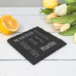 Schiefer-Untersetzer mit Gravur | Personalisiert mit Name für Geburtstag und festliche Anlässe