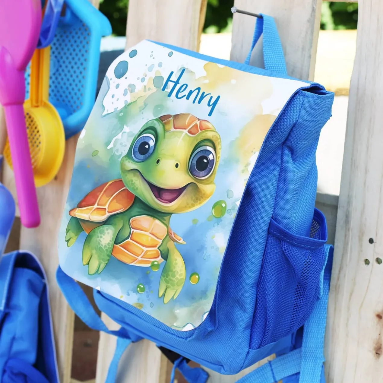 Schildkröten-Kinderrucksack im Watercolor Stil mit Ihrem Wunschnamen