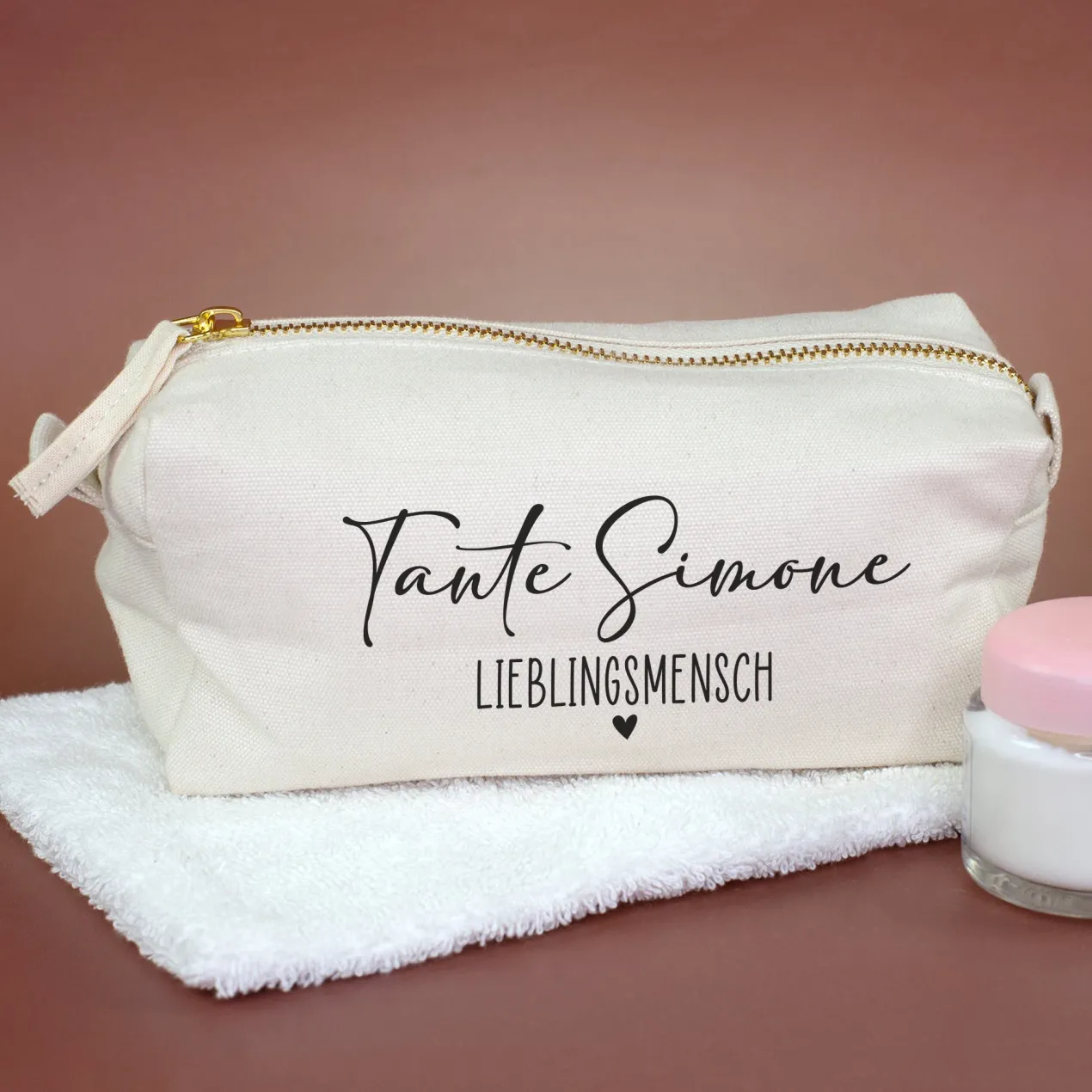 Schlampermäppchen & Beautycase mit Herz als Geschenk für Frauen | Tasche personalisiert in 2 Größen