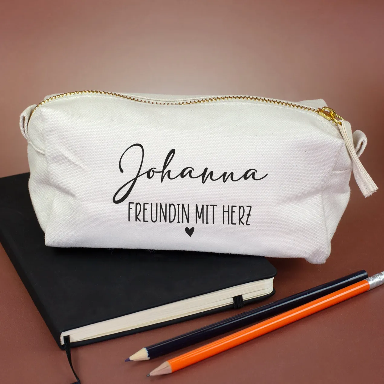 Schlampermäppchen & Beautycase mit Herz als Geschenk für Frauen | Tasche personalisiert in 2 Größen