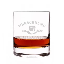 schlichtes, gerades und schweres Whiskyglas mit Gravur