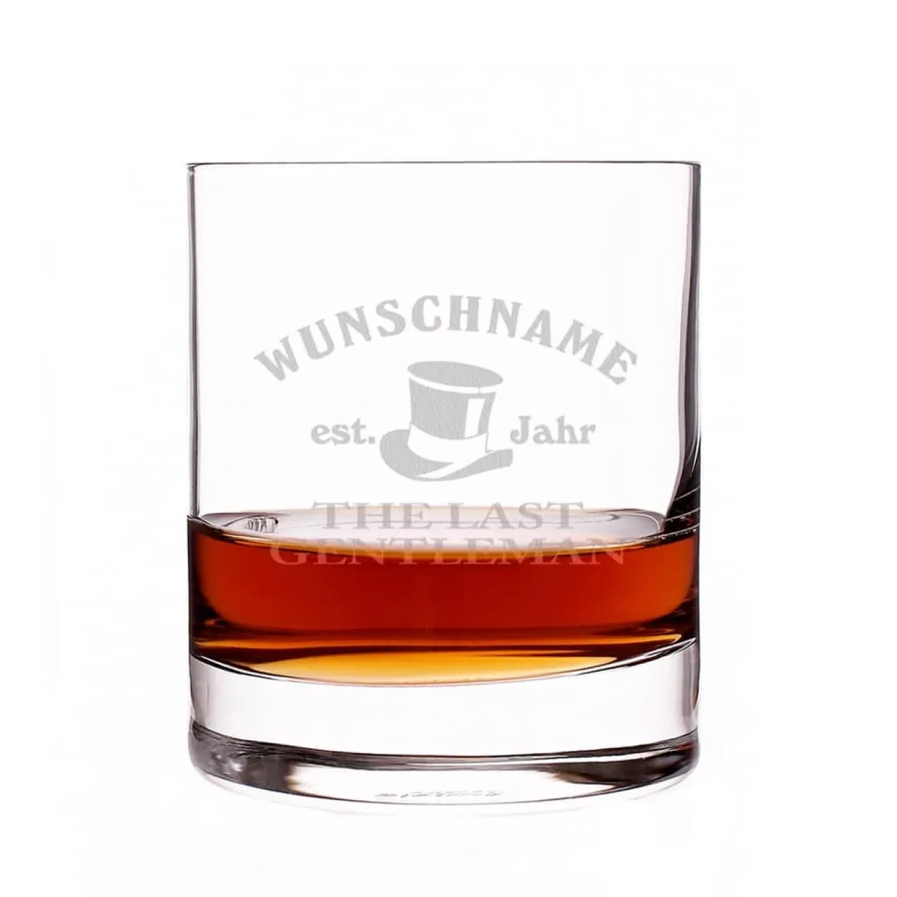schlichtes, gerades und schweres Whiskyglas mit Gravur