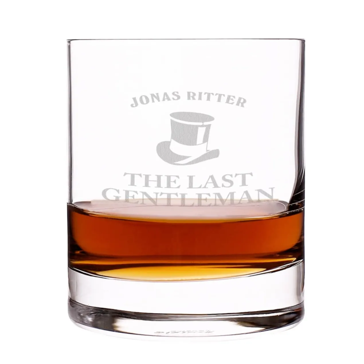 schlichtes, gerades und schweres Whiskyglas mit Gravur