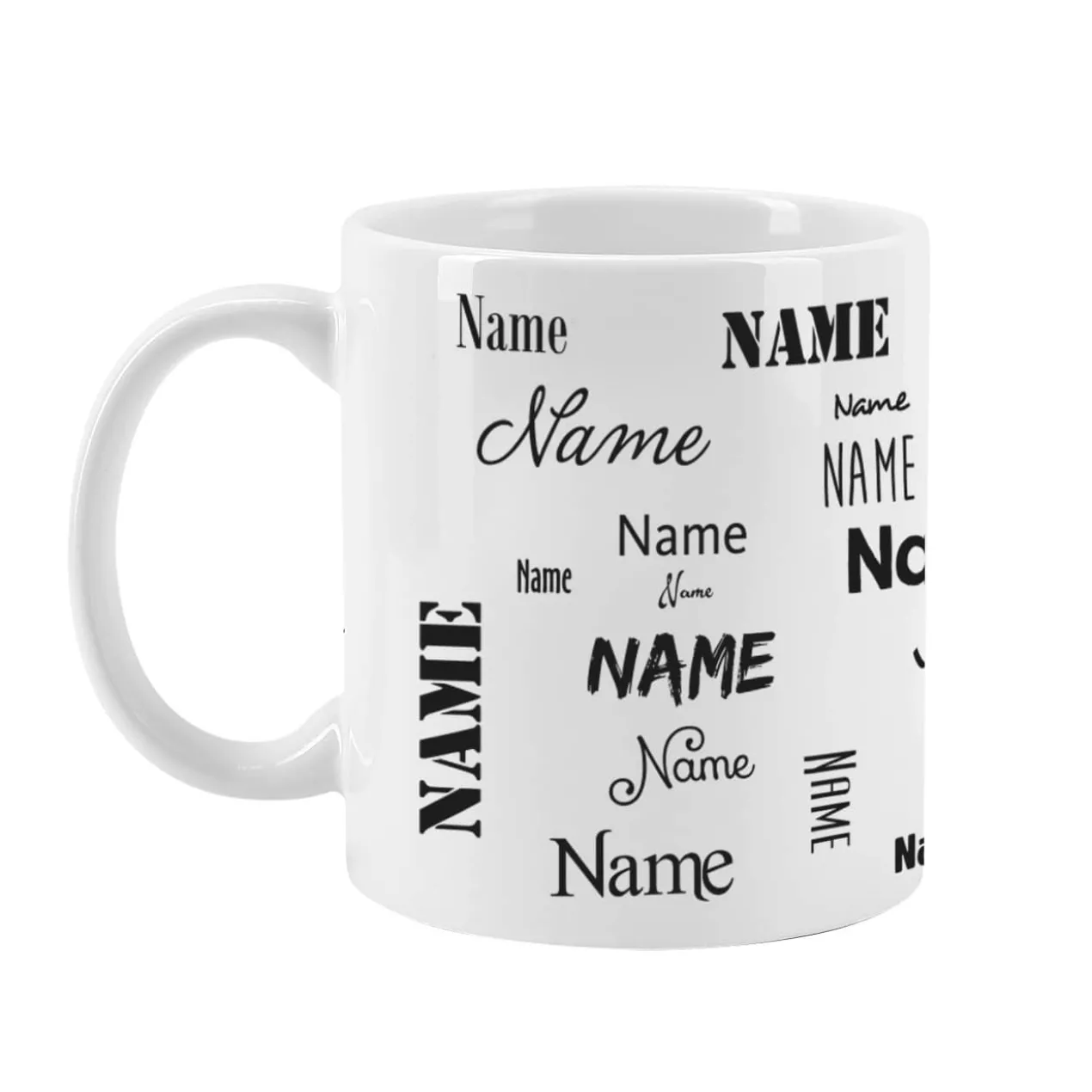 schlichte Tasse mit Ihrem Wunschnamen - schwarz und weiß