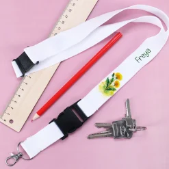 Schlüsselband mit Name personalisiert und Löwenzahn-Motiv