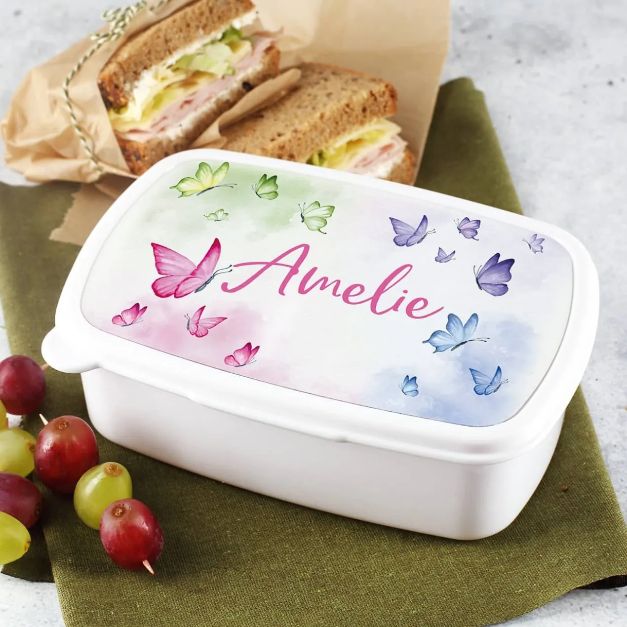 Schmetterlings-Lunchbox mit Ihrem Wunschnamen bedruckt