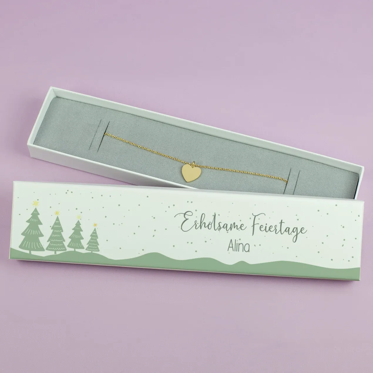 Schmuckverpackung zu Weihnachten personalisierte mit Wunschtext & Name | Geschenkbox für Armbänder