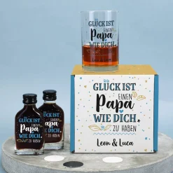 Schnaps Geschenkset für den besten Papa mit Box, Likör und Schnapsglas