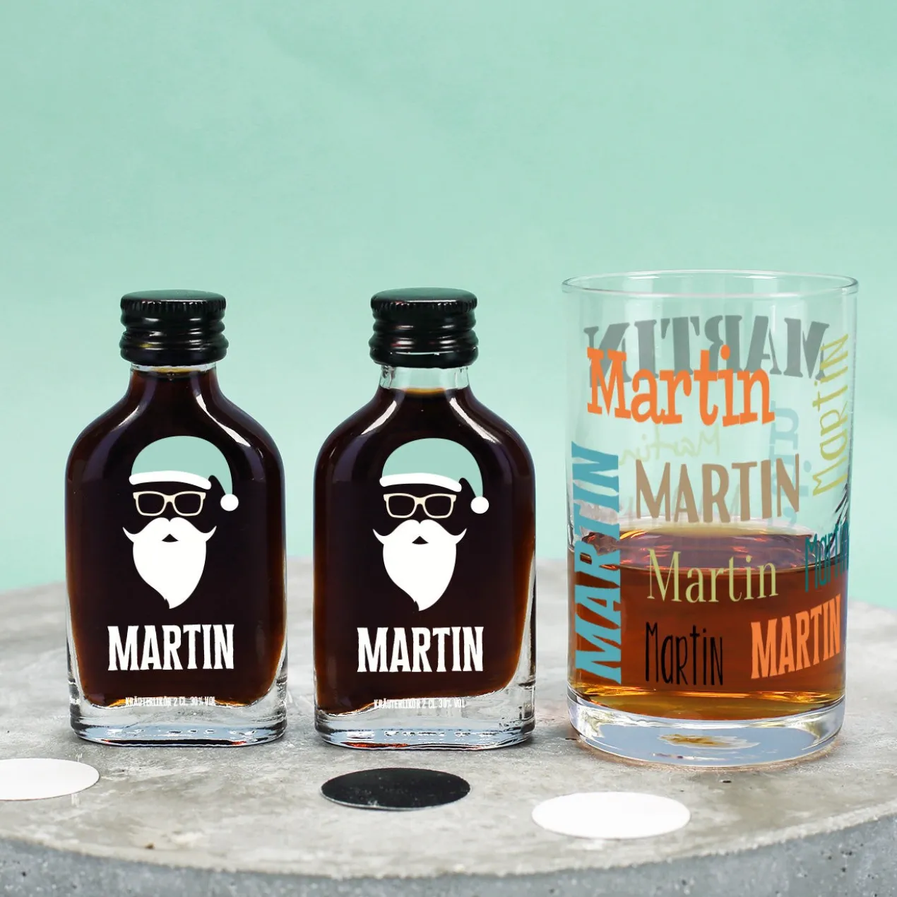 Schnaps Geschenkset für Männer zu Weihnachten mit Glas, Kräuterschnaps und Box