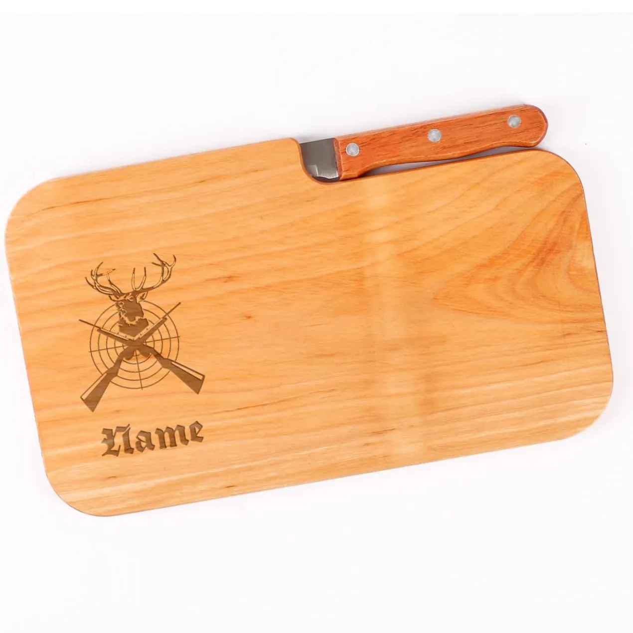 Schneidebrett für Jäger mit Messer und Gravur des Namen