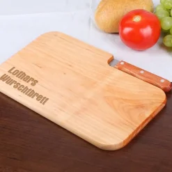 Schneidebrett mit integriertem Messer und Gravur Wurschtbrett
