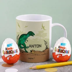 Schöne Kindertasse mit Dinosaurier und Namen des Kindes | Geschenk für Einschulung & Kinder