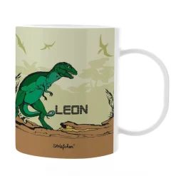 Schöne Kindertasse mit Dinosaurier und Namen des Kindes | Geschenk für Einschulung & Kinder