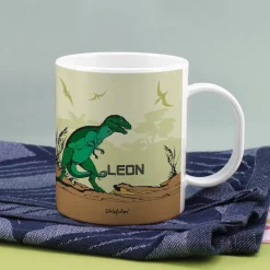 Schöne Kindertasse mit Dinosaurier und Namen des Kindes | Geschenk für Einschulung & Kinder