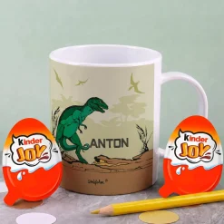 Schöne Kindertasse mit Dinosaurier und Namen des Kindes | Geschenk für Einschulung & Kinder