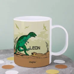 Schöne Kindertasse mit Dinosaurier und Namen des Kindes | Geschenk für Einschulung & Kinder