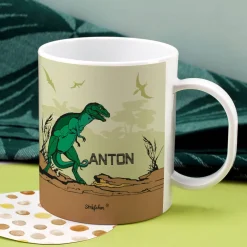 Schöne Kindertasse mit Dinosaurier und Namen des Kindes | Geschenk für Einschulung & Kinder