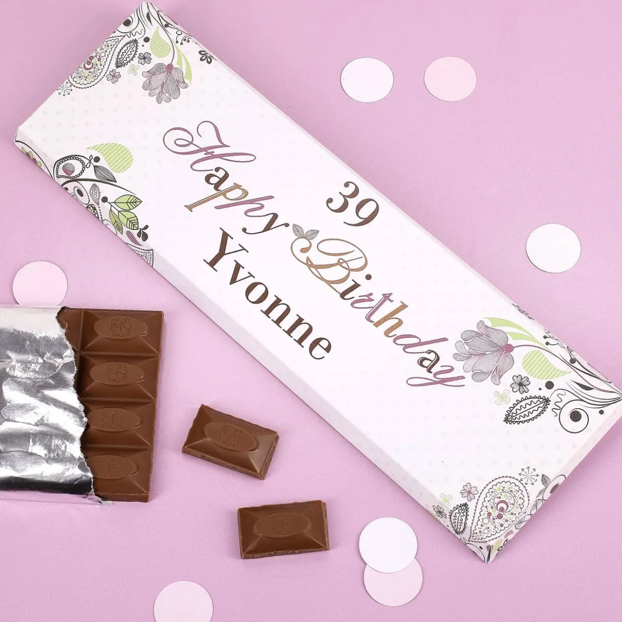 Schön verzierte 300g Schokolade *Happy Birthday* mit Name