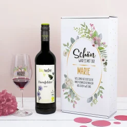 Schön, war es mit dir - Weingeschenkset zum Abschied mit Biorebe Wein, Glas und Geschenkbox