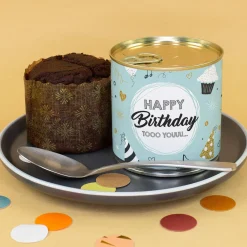 Schoko Brownie Happy Birthday | Kuchen in der Dose zum Geburtstag als Geschenk in Bäckerqualität