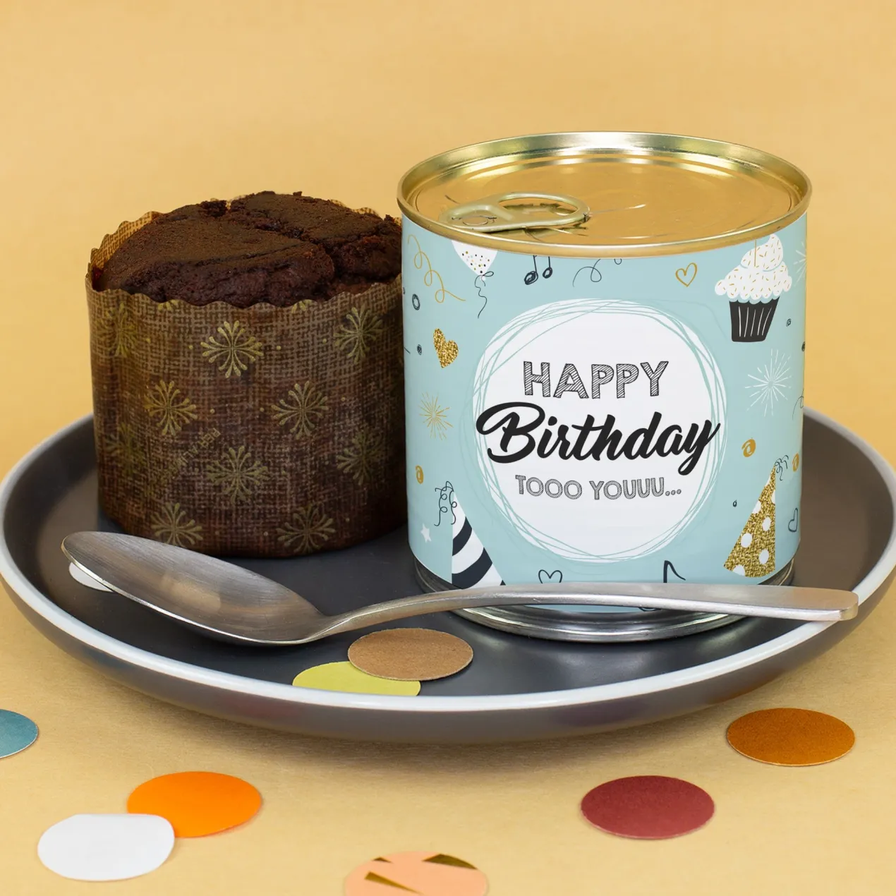 Schoko Brownie Happy Birthday | Kuchen in der Dose zum Geburtstag als Geschenk in Bäckerqualität