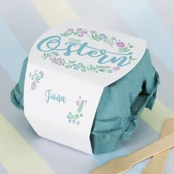 Schokoeier im Eierkarton "Frohe Ostern" personalisiert mit Wunschname | 4 Löffeleier