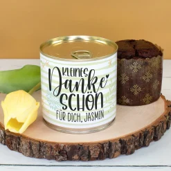 Schokoladen Brownie in der Dose als personalisiertes Dankeschön Geschenk | Kuchen in Bäckerqualität