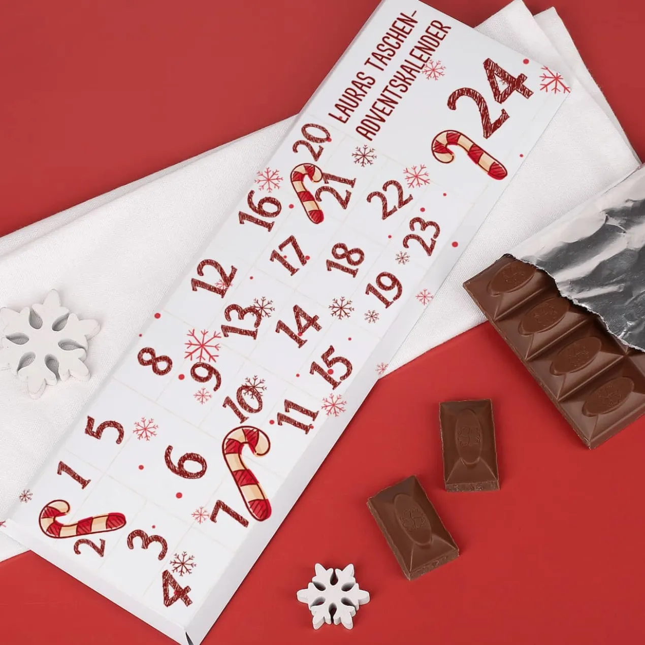 Schokoladentafel als Mini-Adventskalender mit Ihrem Wunschtext