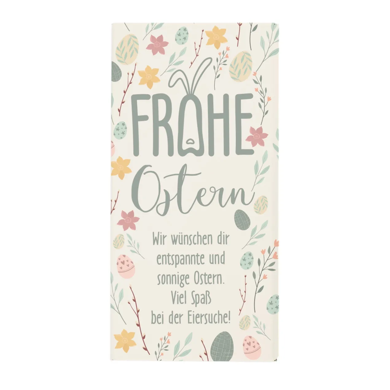 Schokoladentafel zu Ostern mit Wunschtext und pastellfarbenen Motiven | 100g